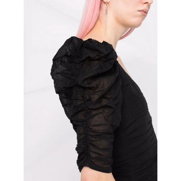 Isabel Marant Etolie 6 Puff-sleeve Mini Sireny Dress $590 Ruched Cotton Black 38 - Picture 13 of 16